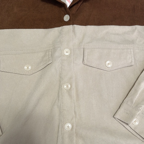 3/$30 NWT Romwe Shirt Jacket Brown Colourblock medium - Picture 4 of 6